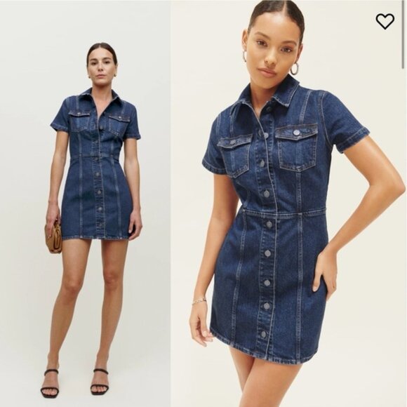 NWT Reformation Kent Denim Mini Dress in Rockaway Blue Size 6 - Picture 1 of 10